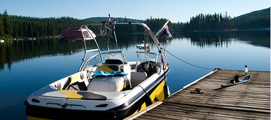 A docked ski boat.